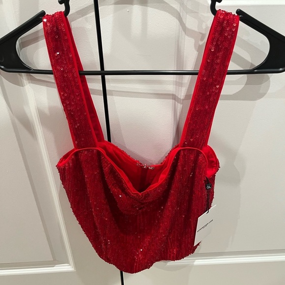 NWT Generation Love Estella Sequin Crop Tank Top Rouge Red M - Picture 4 of 6